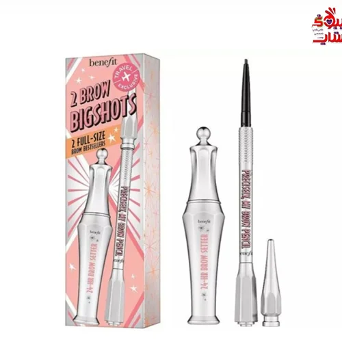 ست بنفیت اصل اروپایی فولسایز Benefit 2 Brow Bigshots Set 24-HR Brow Setter 7ml+ Precisely My Brow Pencil nr 4 Warm Deep Brown