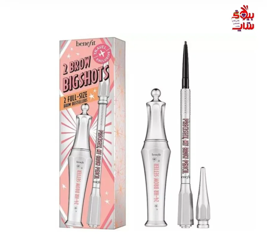 ست بنفیت اصل اروپایی فولسایز Benefit 2 Brow Bigshots Set 24-HR Brow Setter 7ml+ Precisely My Brow Pencil nr 4 Warm Deep Brown